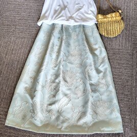 ★～丈85㎝★ペールグリーンの刺繍風★インテリア用生地を活用★受注製作★の画像