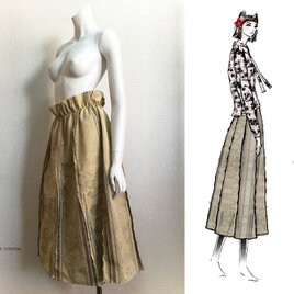 【1点もの・デザイン画付き】ハイウエストシャーリング切りっぱなしゆったりジャガードフレアースカート（KOJI TOYODA）の画像