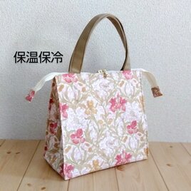 ウィリアムモリス　保温・保冷！！洗えるペーパーバッグ風　ランチバッグ　スクエア　アイリス　ピンク　327の画像