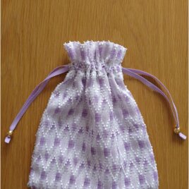 フレンチラベンダー色のミニ巾着、グログランループ