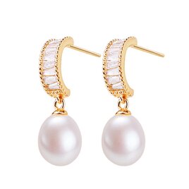 天然淡水パール × キュービックジルコニアのピアス