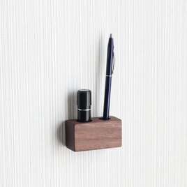 【マグネットタイプ】印鑑 ペン スタンド ウォールナット シャチハタ 印鑑ホルダー ハンコ立て ペン立て 玄関の画像