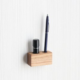 【マグネットタイプ】印鑑 ペン スタンド オーク シャチハタ 印鑑ホルダー ハンコ立て ペン立て 玄関の画像