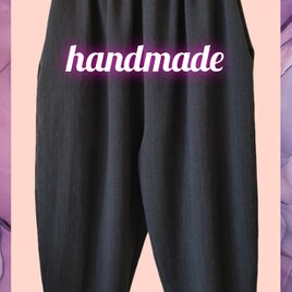 ハンドメイド　レーヨン混　さらっと柔らかパンツ　濃紺　八分丈位　M～Lの画像