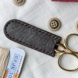 糸切りはさみケース／刺繍はさみカバー／ネイルシザー／革／ショコラブラウンの画像