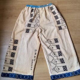 日本手拭の柿渋染めワイドパンツ　木綿の画像