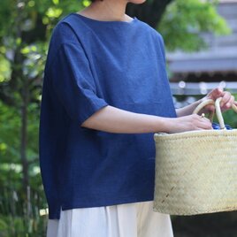 五分袖ブラウス（亀田縞 群青）の画像