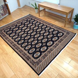 パキスタン絨毯 ハイクオリティ　ボハラデザイン　192x140cm　厚み0.8cm　ブラックボハラの画像