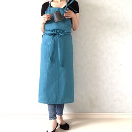 魅惑のターコイズ　リネン100%フルエプロンの画像