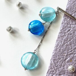 かんざし　水色のとんぼ玉３連B　一本挿し　一本簪　涼しげ　夏　和風　トンボ玉　青　ブルーの画像