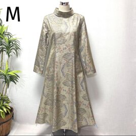 着物リメイク　大島紬ワンピース　2WAY 花柄　ロング　着痩せ　プリンセスライン　大人かわいい　正絹