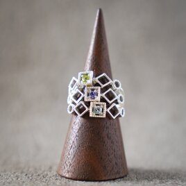 【選べる誕生石】ミル打ちシェイプの透かしリング シルバー SV925のコピー