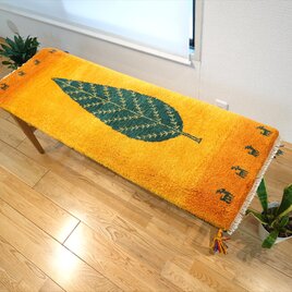 ペルシャ　ギャッベ　ミニランナー　細長いラグ　117x45㎝　 黄金色　オレンジ　大きな糸杉　ヤギ　羊　RJ14305の画像