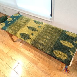 ペルシャ　ギャッベ ミニランナー　細長いラグ　122x43㎝　黄緑色　緑色　濃い緑色　糸杉　RJ15481の画像