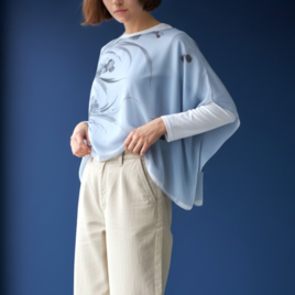 シアー　スクエアブラウス【送料込み】古布リメイク　ライトブルー