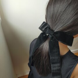 ベロアリボン　ベルベットリボン　ビッグリボン　韓国風　黒リボン
