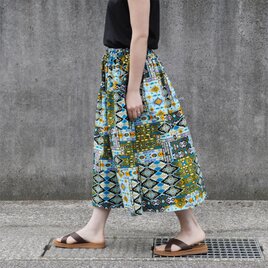 【受注制作】アフリカ布のギャザースカート（ アラベスク ）アフリカンプリント アフリカンファブリック