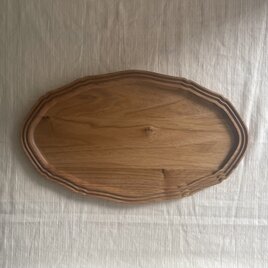 国産くるみ彫刻多目的トレイ　オーバル型