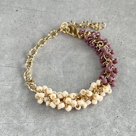 【バイカラービーズ＊リンクラインブレスレット】くすみパープル×アイボリー