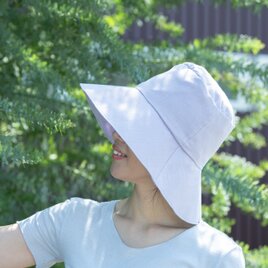リネン混ガーゼ　ラベンダー染日よけ帽子（Linen＆Organic Cotton）の画像