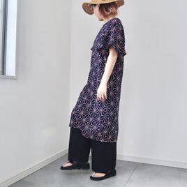 浴衣のVネックジャンパースカート（藤の花・L） 着物リメイク