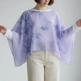 シアー　スクエアブラウス【送料込み】古布リメイク　パープル