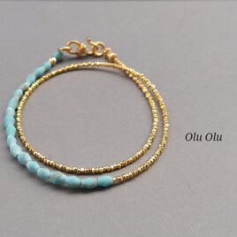 再出品☆スリーピングビューティーターコイズ×カレンシルバーの2連ブレスレットの画像