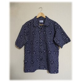 24　メンズ　開襟シャツ　アロハシャツ　大きいサイズ　四角と錨　デッドストック浴衣地　1点物　半袖　夏の画像