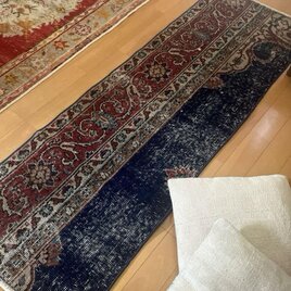 48×114 パッチワーク　リーフ赤い花　ブラウン　トルコヴィンテージラグ 48×114 パッチワーク リーフ赤い花 ブラウン トルコヴィンテージ