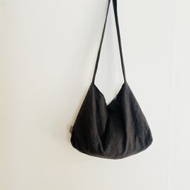 天日干しリネン  斜め掛けbag  墨黒の画像