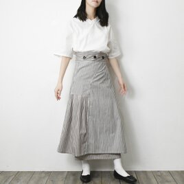 【完全一点物】ハイウエスト巻きスカート（ネイビーストライプ）の画像