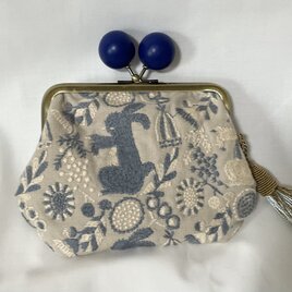 点と線模様製作所 新作　ウサギ　大きい木玉親子がま口ミニ財布　