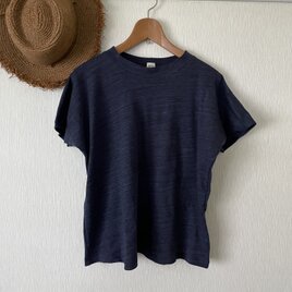 綿カットソー　ベーシックフレンチゆったりＴシャツ　杢紺Ｍ～Ｌ