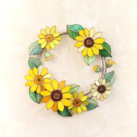 【ステンドグラス】桜と動物たちのお花見リース 4月・桜 ＜12ヶ月のリース＞ ✣《 ステンドグラス 》 | iichi