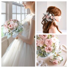 ⋆2点set⋆ くすみヌードピンク：野の花ラウンドブーケ⋆ブートニア