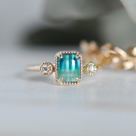 ブルーグリーン　バイカラートルマリン リング / K10YG【1点限り】の画像