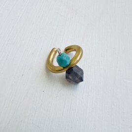 ねこのてみたいなイヤカフ　水平線　ターコイス&アイオライト