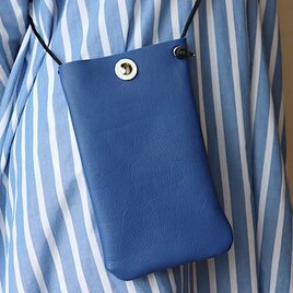 サコッシュ スマホショルダー ブルー 長さ調節可 革 ハンドメイド741