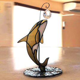 ステンドグラス　サンキャッチャーホルダー『Orca(シャチ)』の画像