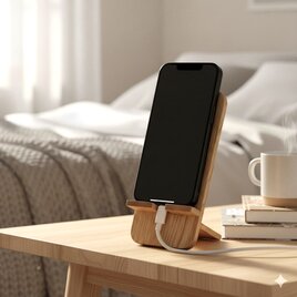【２段階角度調整】組み立て木製スマホスタンド〈ナラ・ラウンド〉100％無垢材 コンパクトに分解 充電しながら