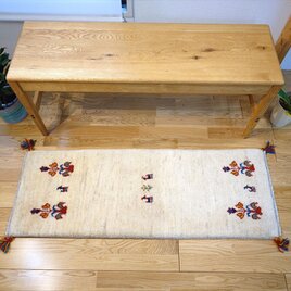 ペルシャ　ギャッベ ミニランナー　143×50 アイボリー　ヤギ ペルシャ ギャッベ ミニマット ラグ 横39x41㎝ 夕焼け 生命の木