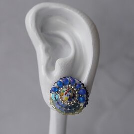 おしゃべりなピアス・イヤリング56｜ブルーのまる刺繍×大ぶり×選べる金具×一点もの×サージカルステンレス