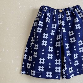 子供　浴衣地ハーフパンツ　注染イゲタ（紺地）　100～130〈受注製作〉
