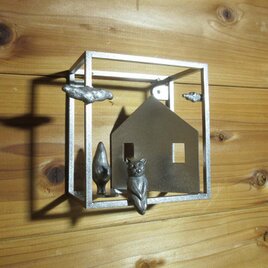 　壁掛けオブジェ「ネコと家Ⅱ」の画像
