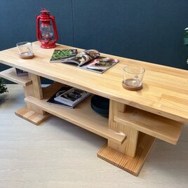 【送料無料】 ローテーブル 木組みたっぷり収納 120cm 45cm パイン ナチュラルの画像