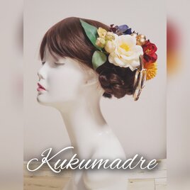 花雅　白椿と赤椿の髪飾り13点set No869 ゴールド水引飾り入の画像