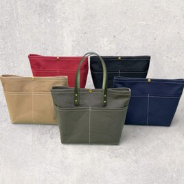 レザーハンドルが選べるキャンバストートバッグＭ（ハンドメイド／セミオーダー／カスタマイズ／手持ち／肩掛け）