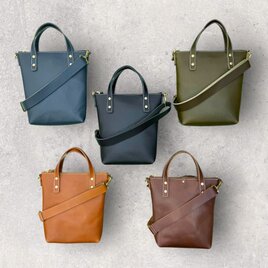 レザー2way縦長ショルダーバッグ（ハンドメイド／２WAY／ファスナー付／幅広ストラップ）