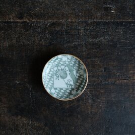 桜と月◆緑で可愛い。印判小皿　antiques/骨董　丁寧な暮らし　古道具　古民家　明治〜大正期の画像
