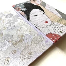 『恋文〜絵日傘』　竹久夢二御朱印帳　B6大判サイズ　願い　静謐　純粋　桜　僧侶　尊さ　白　純白　美人　御朱印帳　桐生織物の画像